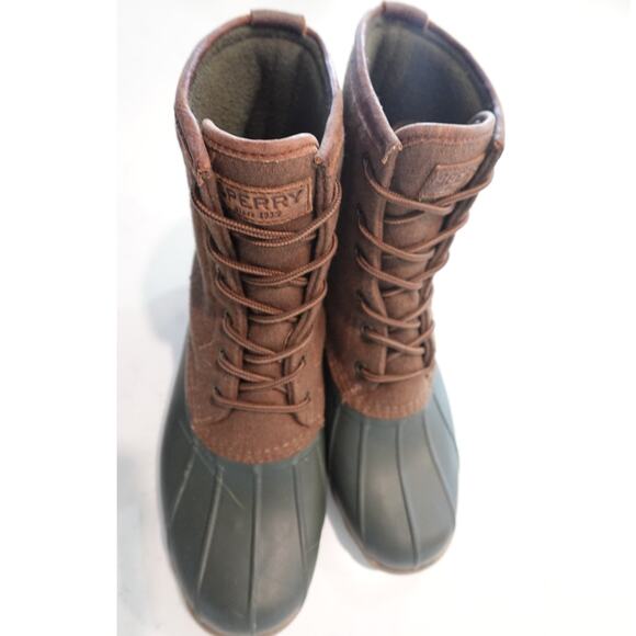 Men Sperry Brewster Waterproof /lace up ankle Rain Boot Olive/Brown - Picture 10 of 16